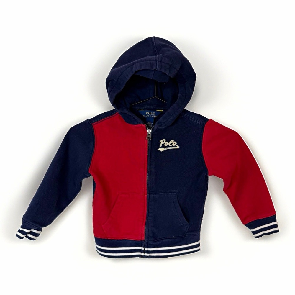 Polo Ralph Lauren Boys 3T Full Zip Colorblock Fleece Hoodie Jacket Pockets